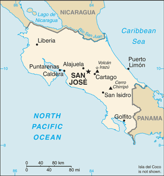 Costa Rica stadte Map